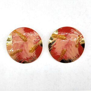 BFD-Abstract Print Round Vintage 80's Large Chunky Metal Earrings
